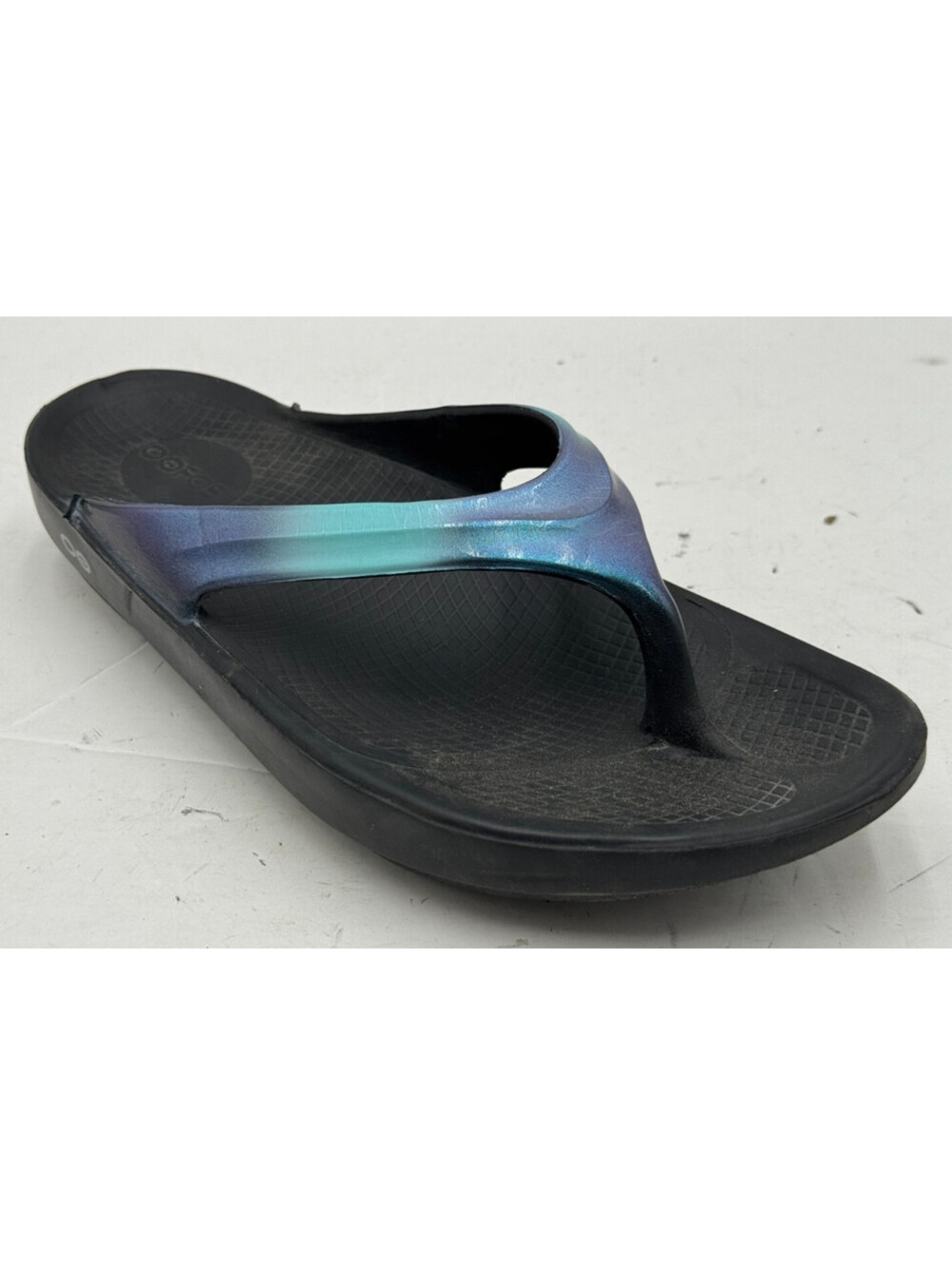 Oofos Oolala Luxe Women's Flip Flop 11 Iridescent Blue Slip On Recovery Sandal